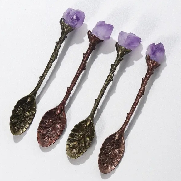 LOT of Purple Amethyst Crystal Spoons Antique Style NEW MINT - Picture 4 of 6